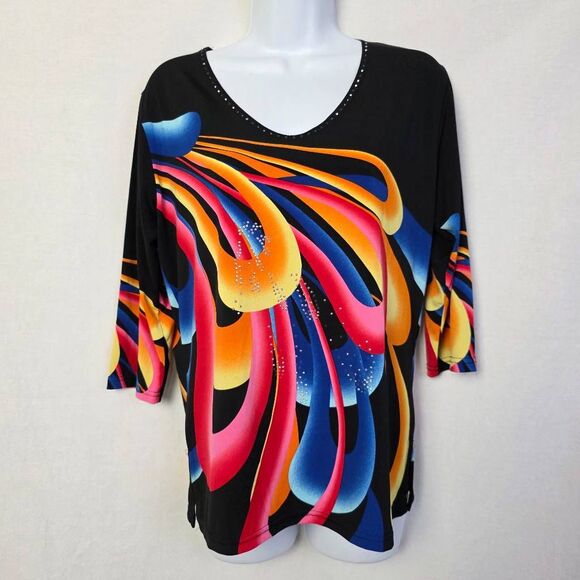 Valentina Medium Black Multicolor Abstract Print Top Women’s M - Picture 1 of 6